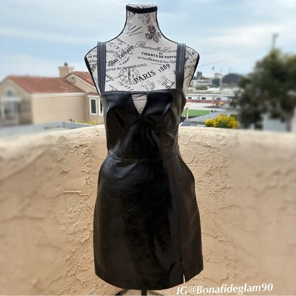Jonathan Simkhai Standard Abra patent crinkle vegan leather bustier dress  XS NWT